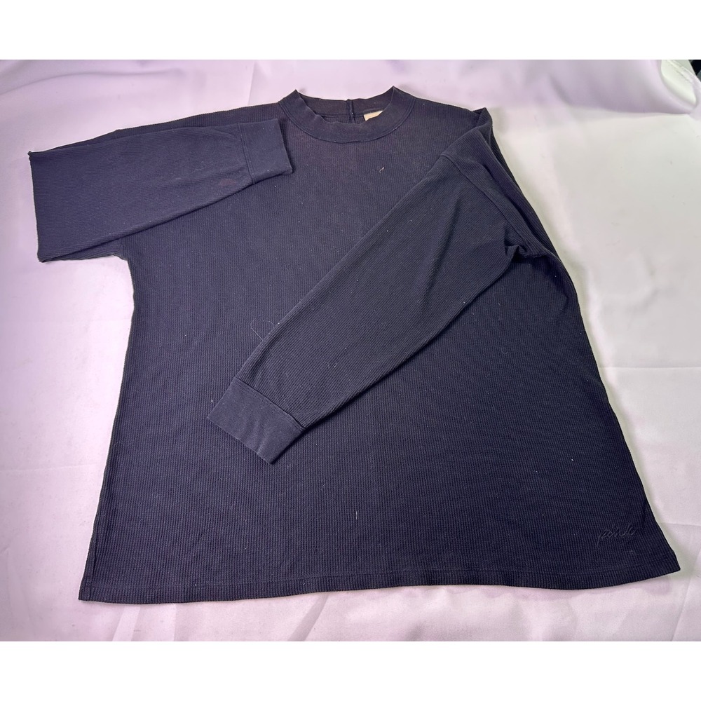 PINK Victoria's Secret Black Thermal Long Sleeve Shirt Waffle Knit Small‎ S